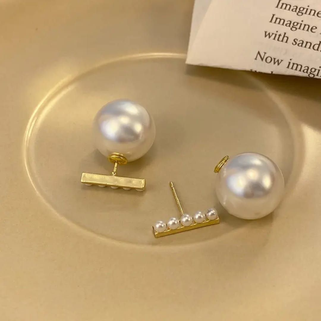 Sigma stick Bar White Pearl Drop earrings