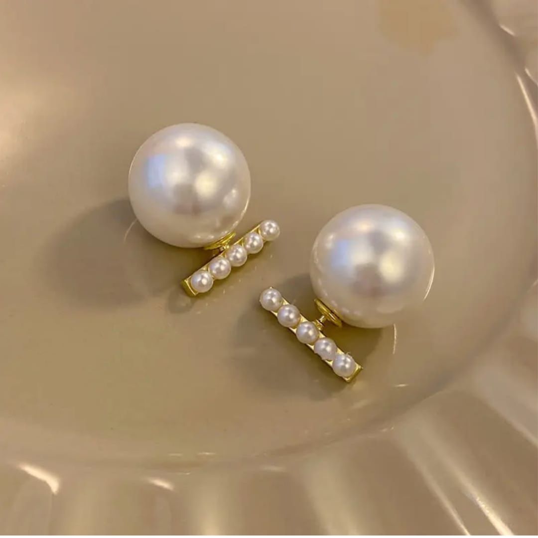 Sigma stick Bar White Pearl Drop earrings