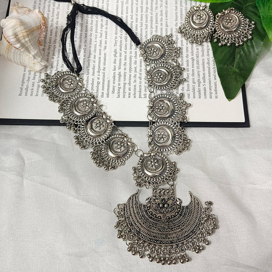 Sigma Darshana Jewels Oxidised Plated Long Necklace Set