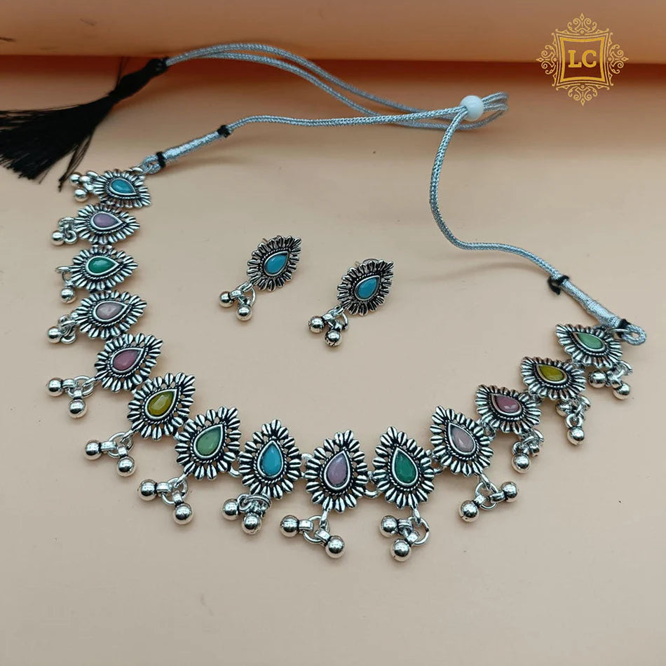 Sigma Lalita Creation Oxidised Plated Pota Necklace Set