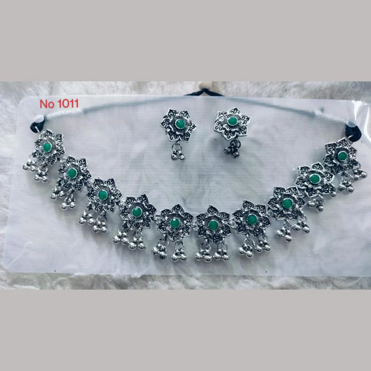 Sigma Khushboo Jewellers Oxidised Plated Pota Stone And Ghungroo Necklace Set