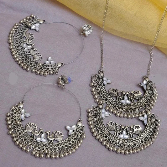 Sigma Bevy Pearls Oxidised Plated Long Necklace Set