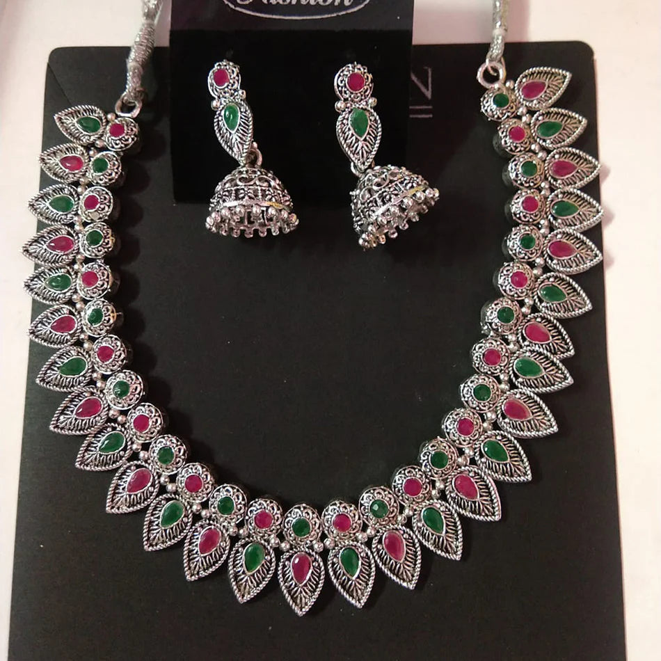 Sigma Sanjana Jewels Oxidised Plated Kundan Stone Necklace Set