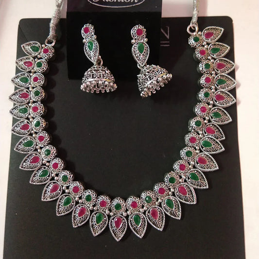 Sigma Sanjana Jewels Oxidised Plated Kundan Stone Necklace Set
