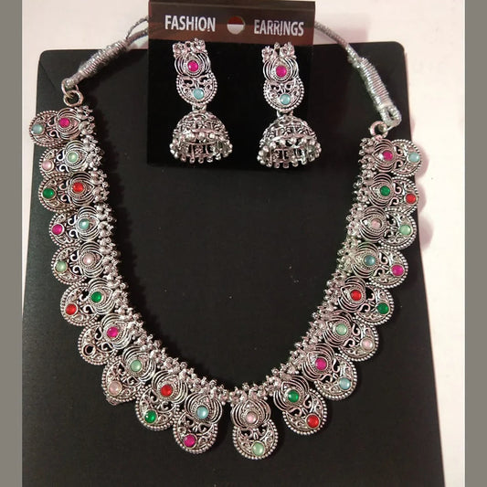 Sigma Sanjana Jewels Oxidised Plated Kundan Stone Necklace Set