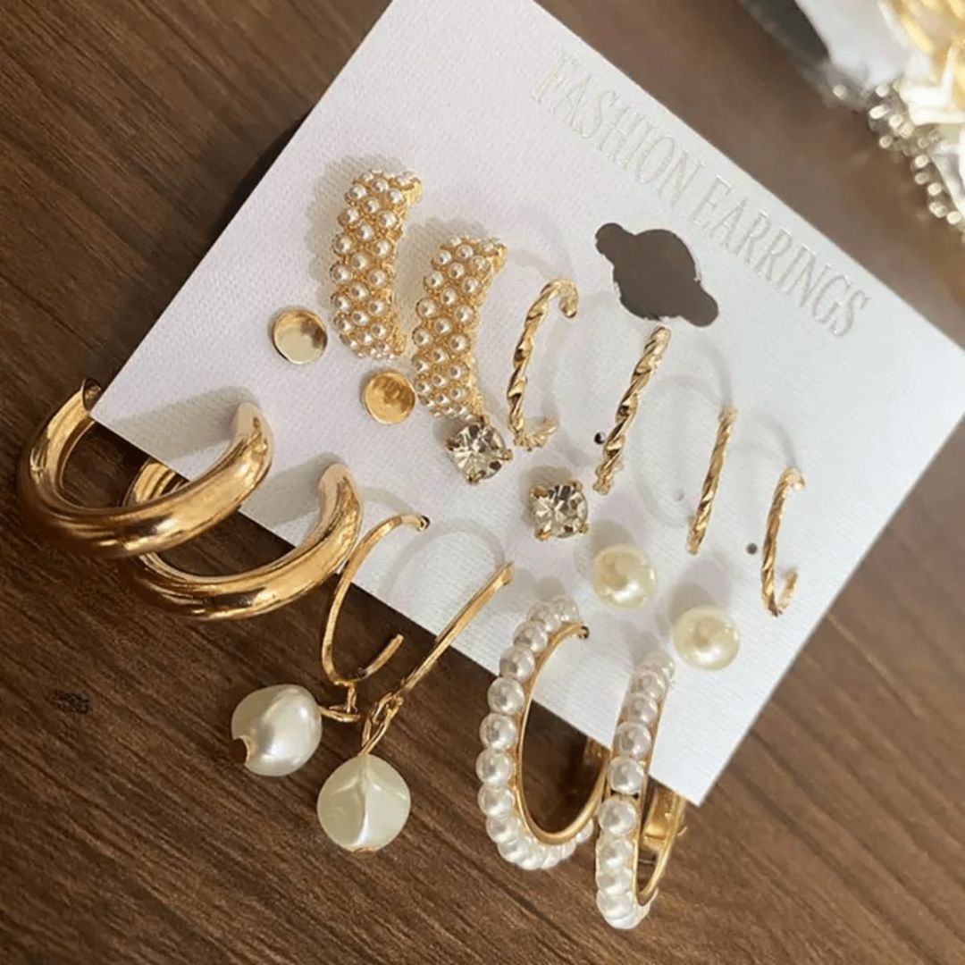 Sigma Set of 9 Golden Korean earring