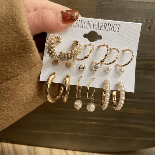 Sigma Set of 9 Golden Korean earring