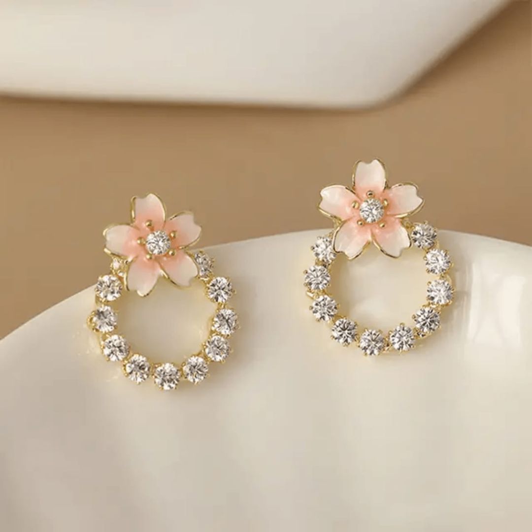 Sigma Peach Colour Round Crystal Korean earring