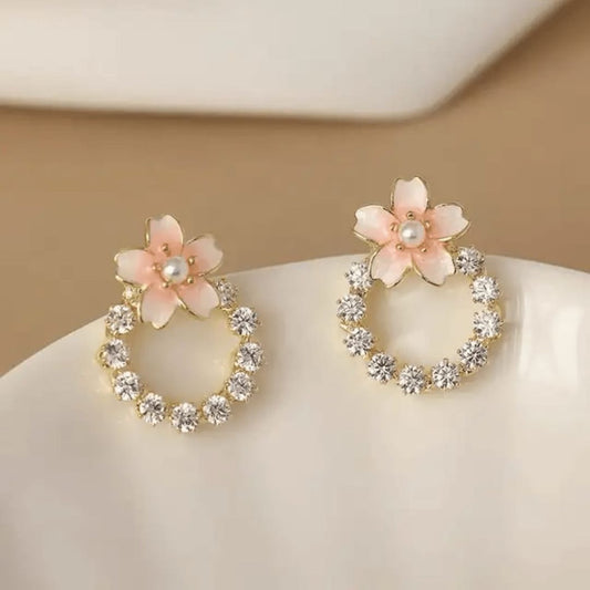 Sigma Peach Colour Round Crystal Korean earring