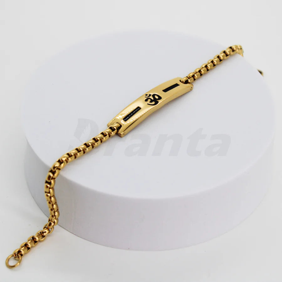 Sigma Premium Om Loose Gold Bracelet For Men With Black Line Pattern