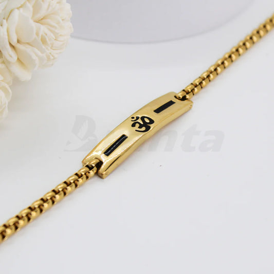 Sigma Premium Om Loose Gold Bracelet For Men With Black Line Pattern