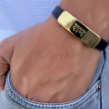 Sigma Ram Dotted Pattern Silicon Belt Men's Gold Bracelet