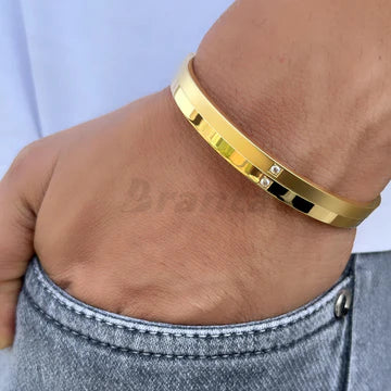 sigma Matte Shiny Gold Bracelet For Men With Two Diamonds