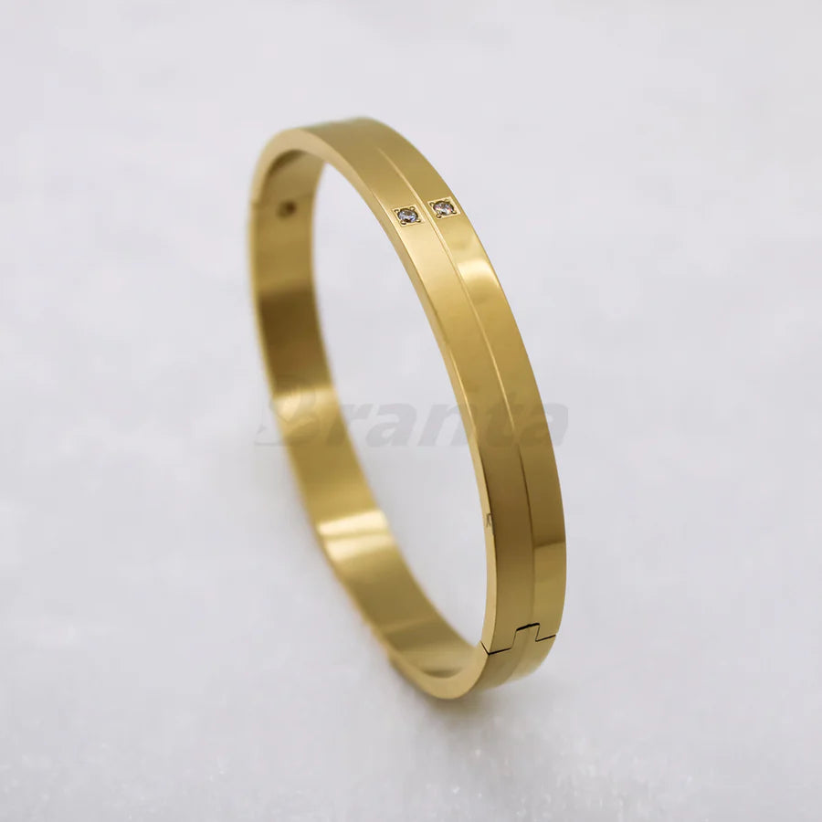 sigma Matte Shiny Gold Bracelet For Men With Two Diamonds