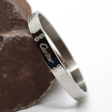 Sigma Premium Stone Wall Silver Men's Kada Bracelet