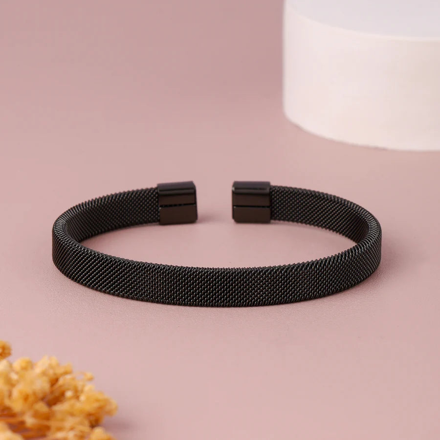sigma Black Plated Woven Stainless Steel Cuff Bracelet For Men