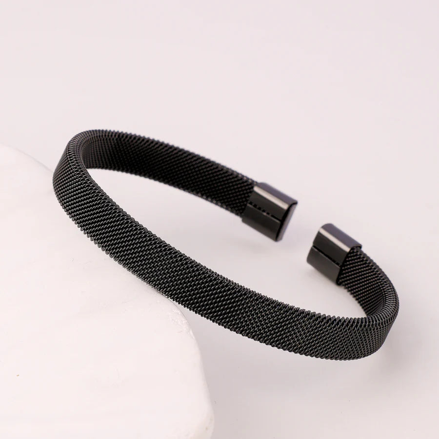 sigma Black Plated Woven Stainless Steel Cuff Bracelet For Men