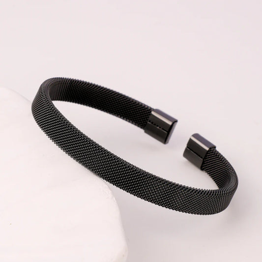 sigma Black Plated Woven Stainless Steel Cuff Bracelet For Men