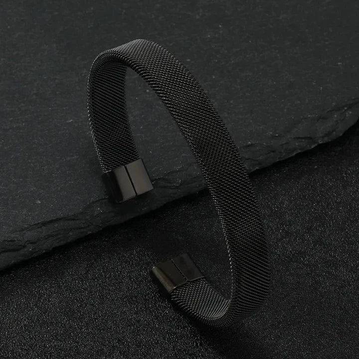 sigma Black Plated Woven Stainless Steel Cuff Bracelet For Men