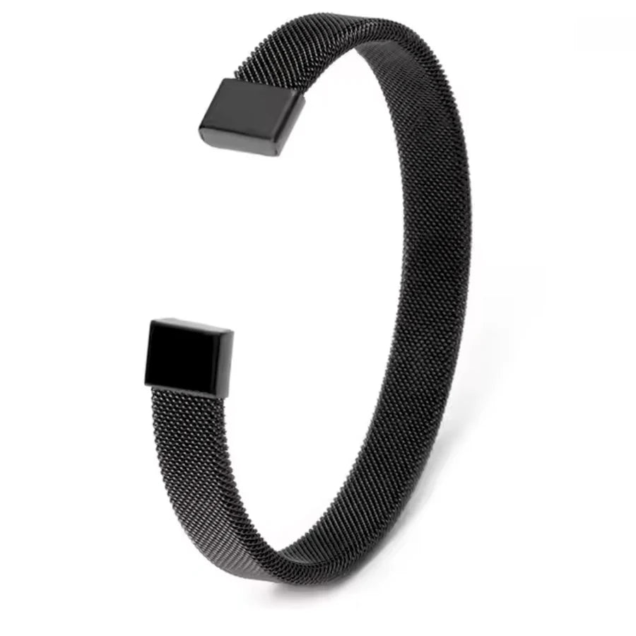 sigma Black Plated Woven Stainless Steel Cuff Bracelet For Men