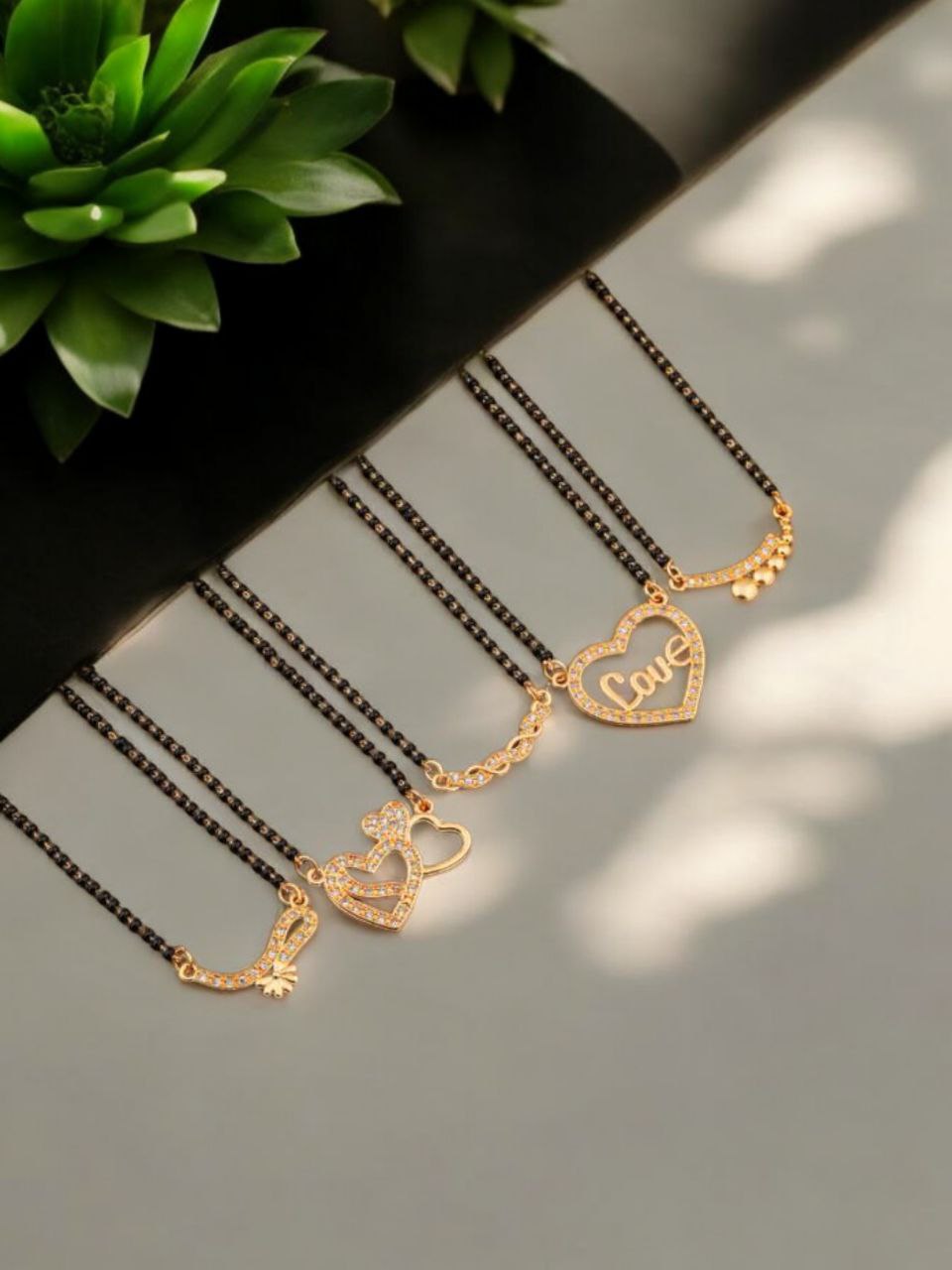 Sigma Gold-Plated Artificial Stones Studded and Beaded Mangalsutra