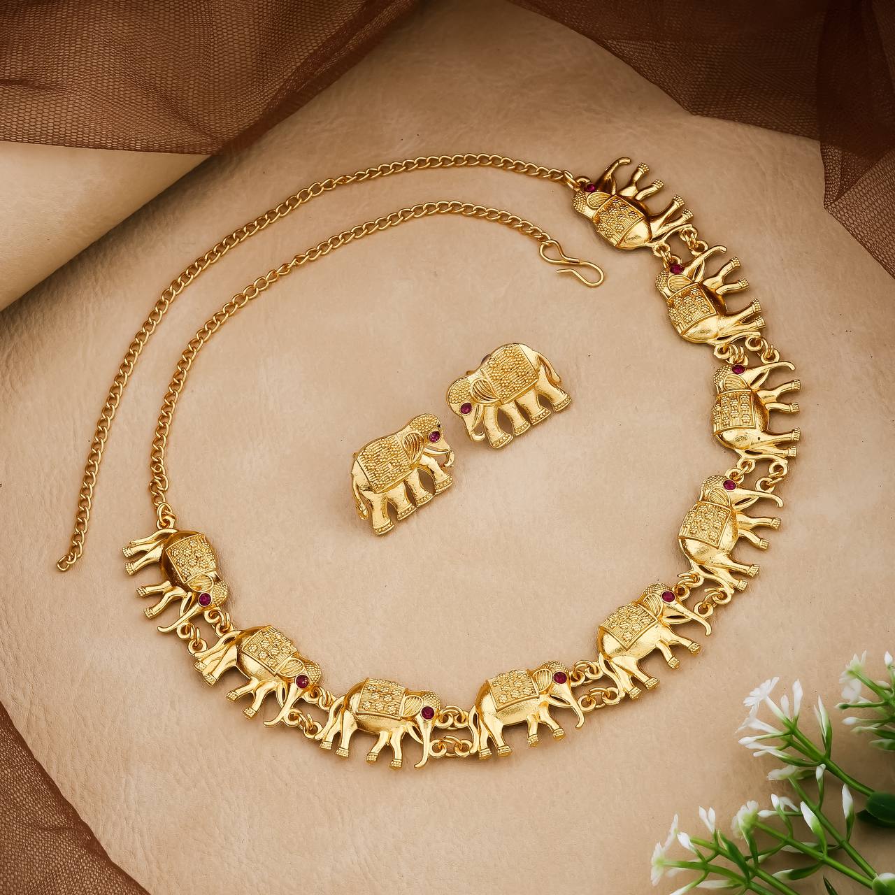 Sigma PAYU Gold Toned Brass Plated Elephant Shape Necklace Set