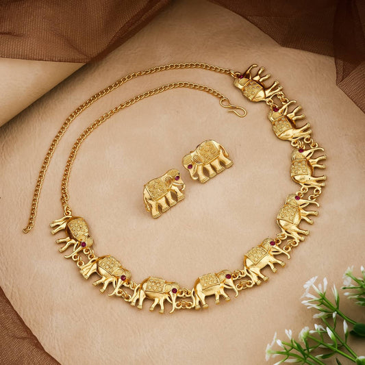 Sigma PAYU Gold Toned Brass Plated Elephant Shape Necklace Set